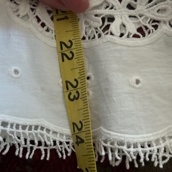 Sundance White Cotton Eyelet Lace Boho princess Blouse Tassel Tie Peasant  PS - Picture 12 of 13